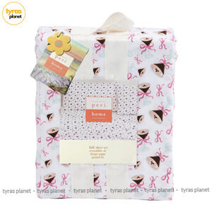 Espresso Martini White Pink Ribbon Bow Coquette Bedding 4pc Sheet Set Size FULL